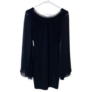 City Triangles Dress Black Sheer Sleeves Silver Embellishments Party Size Medium